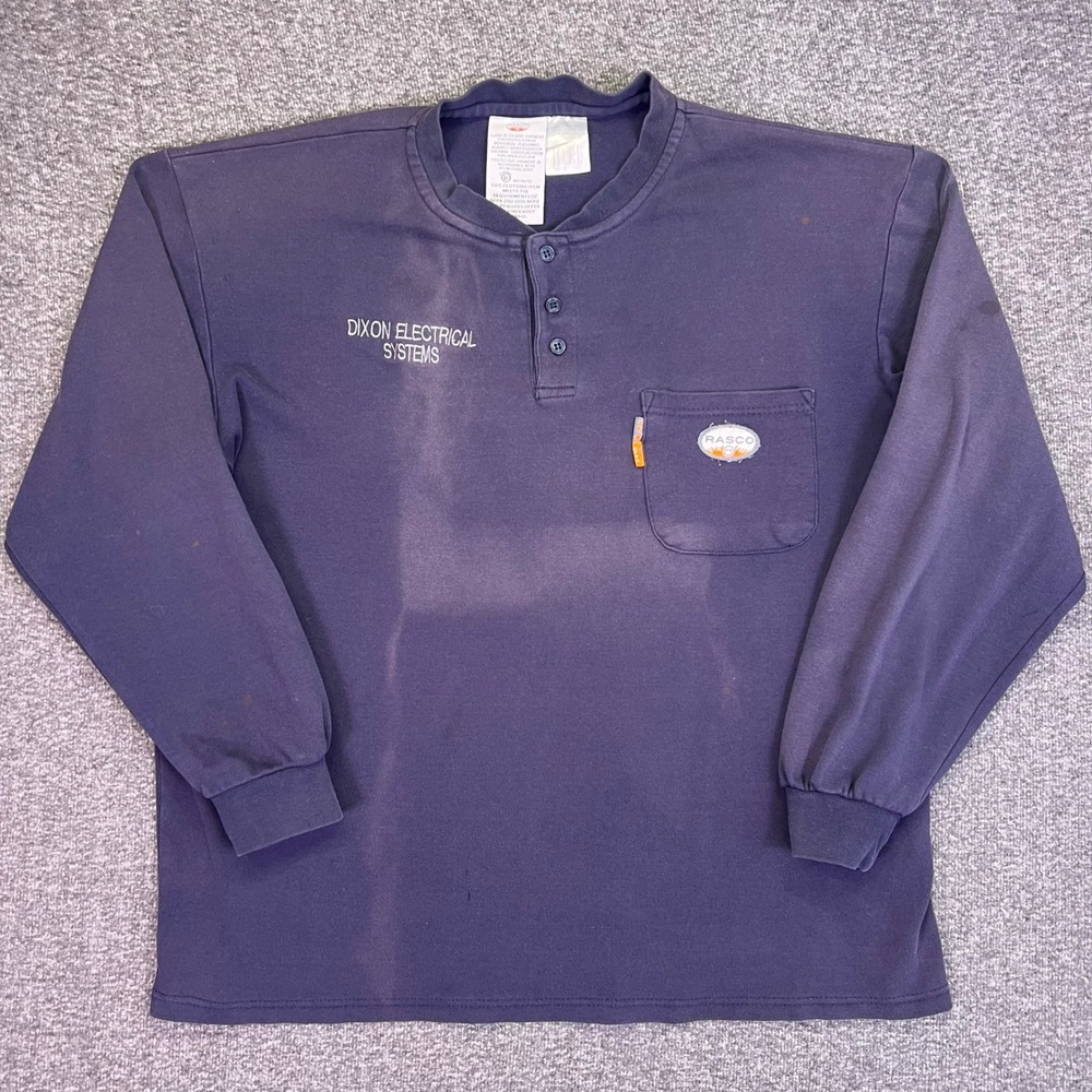 Rasco FR Henley Shirt Mens XL Navy Workwear Industrial Flame Resistant CAT‎ 2